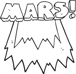 freehand drawn black and white cartoon Mars text symbol
