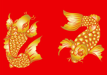 koi carp vector isolate for tattoo.Japanese carp drawing.Hand drawn line art of Koi carp. Vector isolated. Idea for tattoo and coloring books.