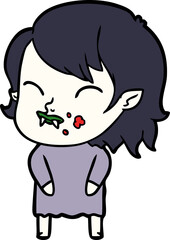 cartoon vampire girl with blood on cheek