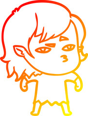 warm gradient line drawing of a cartoon vampire girl