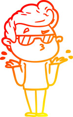 warm gradient line drawing of a cartoon cool guy