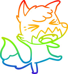 rainbow gradient line drawing of a angry cartoon fox