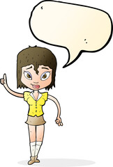 cartoon woman making point with speech bubble