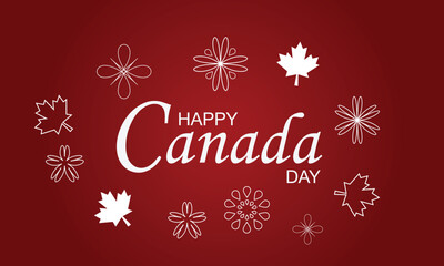 Congratulations on Canada Day. Holiday banner with Canadian symbols, maple leaves