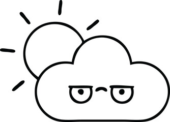 line drawing cartoon of a sun and cloud