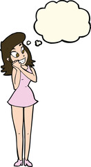 cartoon excited woman with thought bubble