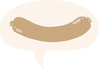 cartoon sausage with speech bubble in retro style