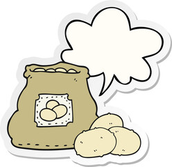 cartoon bag of potatoes with speech bubble sticker