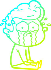 cold gradient line drawing of a cartoon crying man