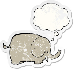cartoon elephant with thought bubble as a distressed worn sticker