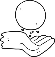 freehand drawn black and white cartoon hand throwing ball