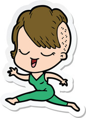 Obraz premium sticker of a happy cartoon girl running