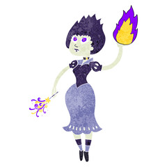 freehand retro cartoon vampire girl casting fireball