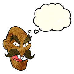 cartoon evil old man face with thought bubble