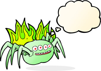 cartoon spooky spider with thought bubble