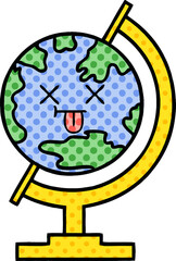 comic book style cartoon of a globe of the world