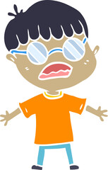 flat color style cartoon boy wearing spectacles