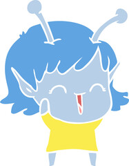 flat color style cartoon alien girl laughing