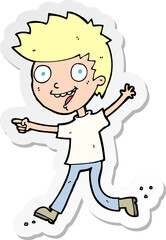 sticker of a cartoon crazy excited boy