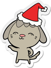 happy hand drawn sticker cartoon of a dog wearing santa hat