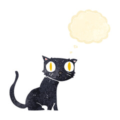 cartoon black cat with thought bubble