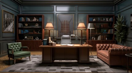 Retro style lavish office of an esteemed big boss. Generative AI