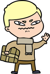 cartoon angry man carrying parcel