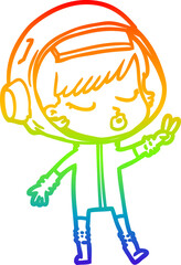 rainbow gradient line drawing of a cartoon pretty astronaut girl
