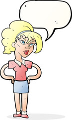 cartoon woman with hands on hips with speech bubble