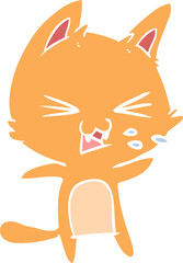 flat color style cartoon cat hissing