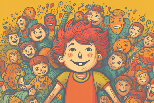 Free vector hand drawn boy with children day background made with Generative AI - Powered by Adobe