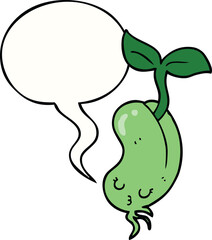 cartoon sprouting bean with speech bubble