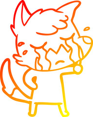 warm gradient line drawing of a crying fox cartoon