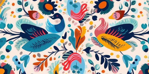 Fototapeta na wymiar Cute Ukrainian style floral ornament pattern. Hand drawn artistic abstract print. Collage contemporary design, Generative AI