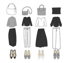 オフィスカジュアルファッションのイラストセット