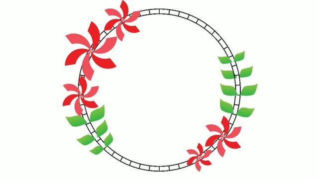 animation of the round frame with an abstract flower rotating in red color on a white screen