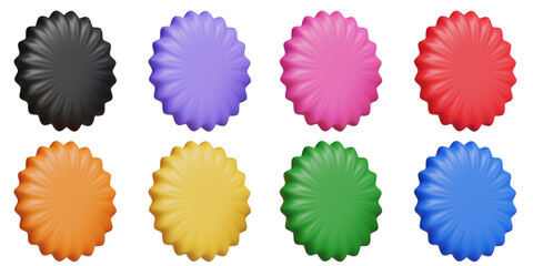 3D Set of round shape sunburst labels. Stickers for special offer and sales. Colorful sign and flashy for discounts.
