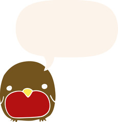 cute cartoon penguin with speech bubble in retro style