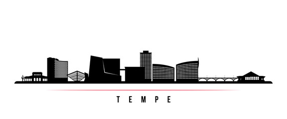 Obraz premium Tempe, AZ skyline horizontal banner. Black and white silhouette of Tempe, AZ city. Vector template for your design.