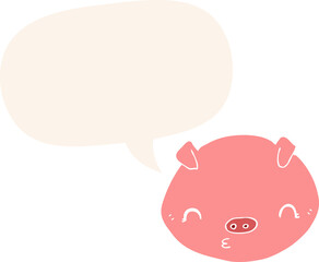 cartoon pig with speech bubble in retro style