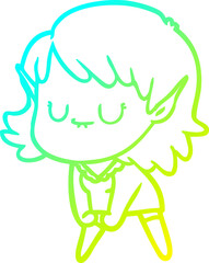 cold gradient line drawing of a happy cartoon elf girl posing