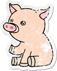 distressed sticker of a quirky hand drawn cartoon pig