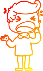 warm gradient line drawing of a cartoon shouting man