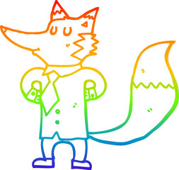rainbow gradient line drawing of a cartoon fox businessman