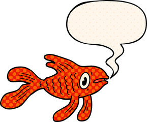 cartoon fish with speech bubble in comic book style