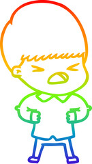 rainbow gradient line drawing of a cartoon stressed man