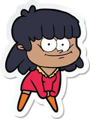 sticker of a cartoon smiling woman