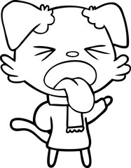 cartoon dog wearing scarf and pullover