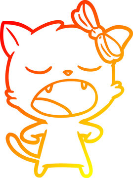 recommend clip art: warm gradient line drawing of a cartoon yawning cat