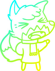 cold gradient line drawing of a angry cartoon fox